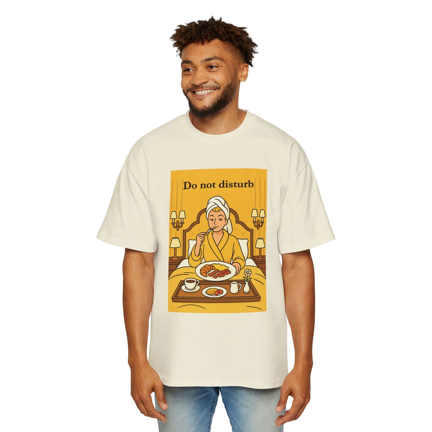 Do Not Disturb 0 Men's Oversized Tee, Casual Relaxed Shirt, Perfect for Lounging, Gift for Men, Great for Travel and Breakfast Lovers