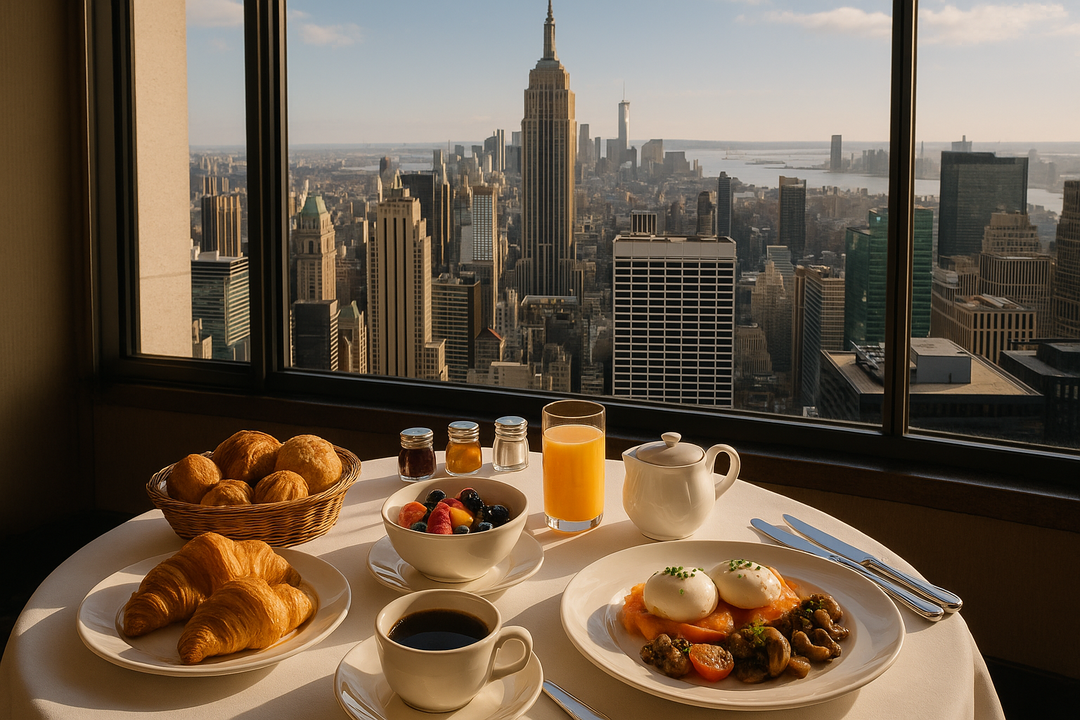 Hotel breakfast with view of new york city